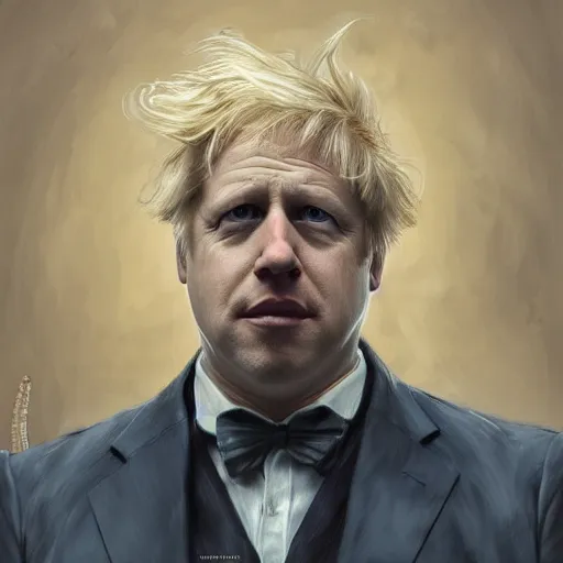 Image similar to epic portrait of boris johnson, wild hair, detailed, digital painting, artstation, concept art, donato giancola, joseph christian leyendecker, wlop, boris vallejo, breathtaking, high details, extremely detailed, establishing shot, artistic, hyper realistic, octane render