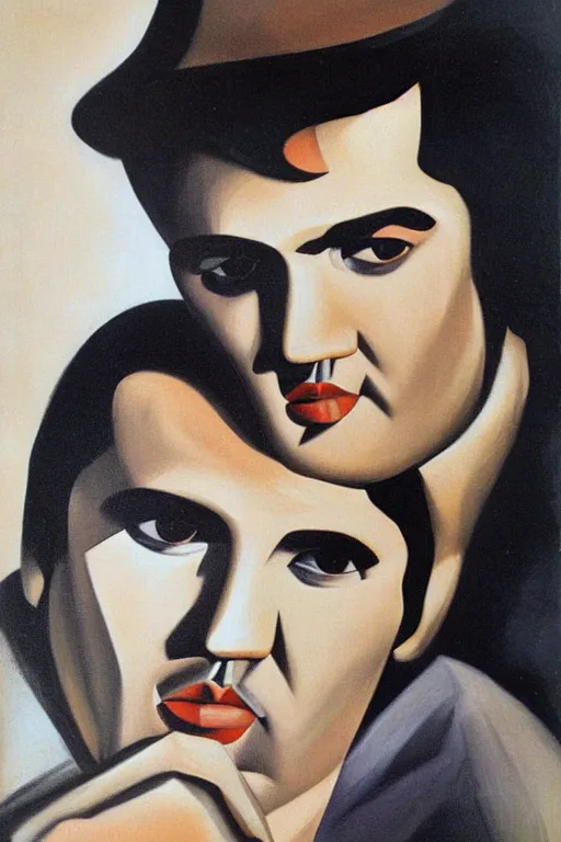 Image similar to portrait of elvis presley, by tamara de lempicka