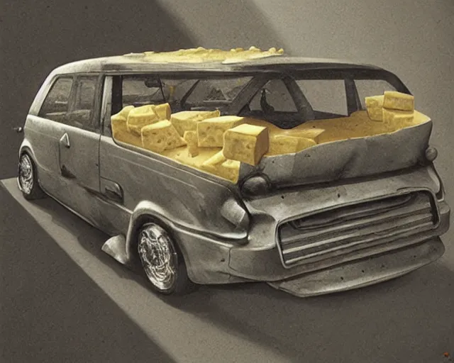 Prompt: a car made of cheese, many holes, concept art by joao ruas, highly detailed, hyperrealistic