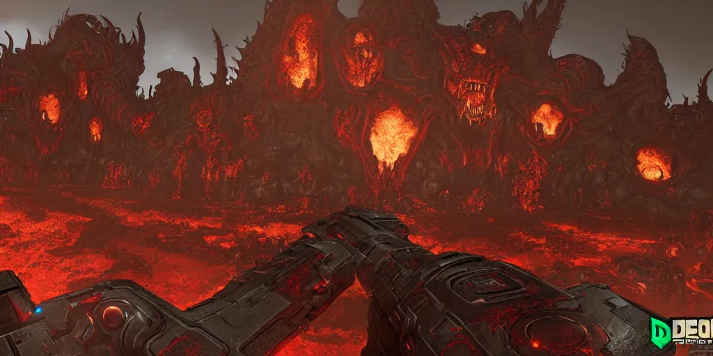 Prompt: highly detailed illustration of a map in Doom eternal, demons