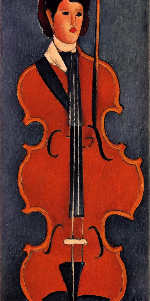 Image similar to violin player portait by modigliani, very detailed, intricate symmetric, soft shadow, dslr, 4 k