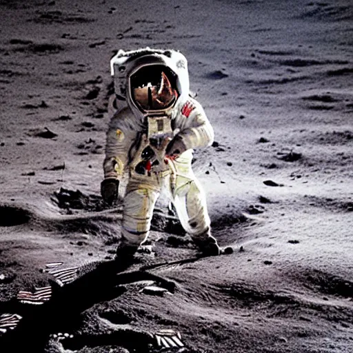 Image similar to grainy 1 9 7 0 s nasa photograph of an astronaut doing the moonwalk dance on the moon, astronaut sliding backwards dance on the moon, side angle