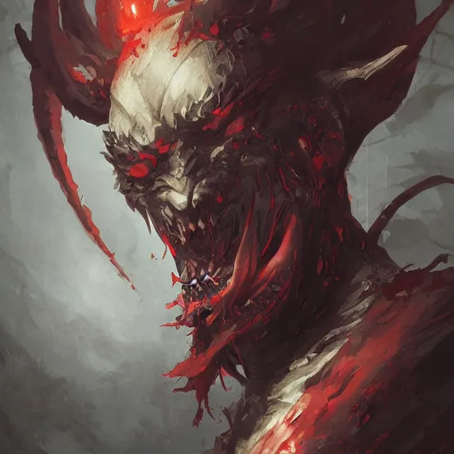 Image similar to a painting of a japanese demon by greg rutkowski, dark fantasy art, high detail, trending on artstation