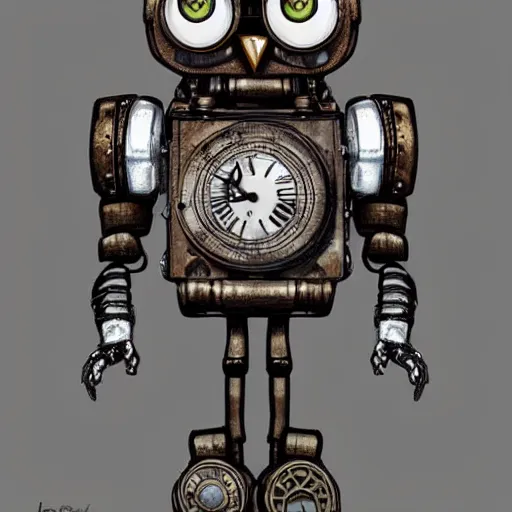 Prompt: steampunk robot owl realism