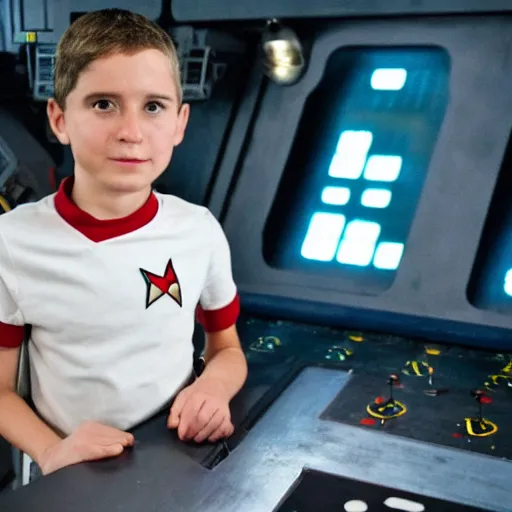 Prompt: young starfleet ensign working in the engine room