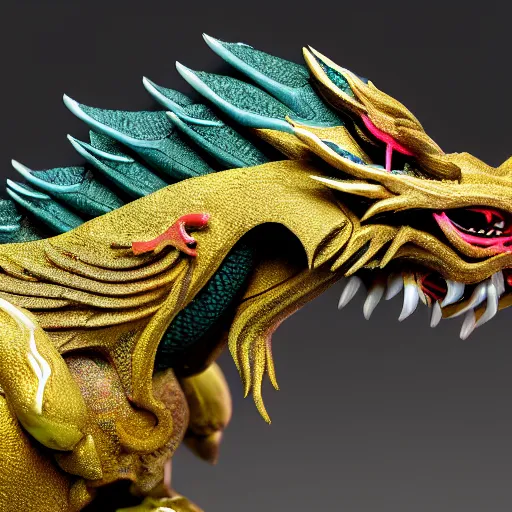 Image similar to close up 3 d toy chinese bestiary dragon as funco toy smoking dmt, war cry, plastic, sss, octane 4 k render, studio lighting, artstation, cyan photographic backdrop, 1 0 5 mm, f 2. 8 aperture