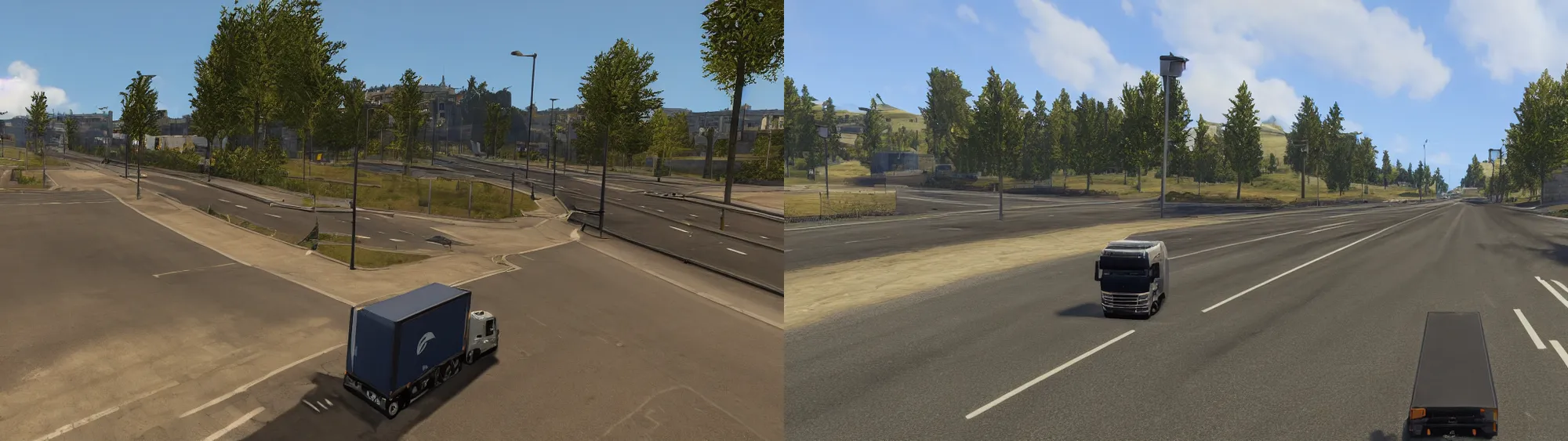 Prompt: Euro Truck Simulator 2, outside perspective, no trucks in sight