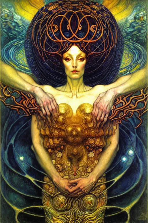 Image similar to Divine Chaos Engine by Karol Bak, Jean Delville, William Blake, Gustav Klimt, and Vincent Van Gogh, symbolist, visionary