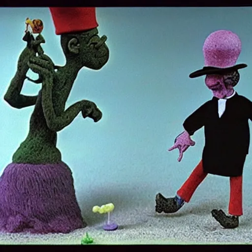 Prompt: surrealism claymation of love by dr seuss