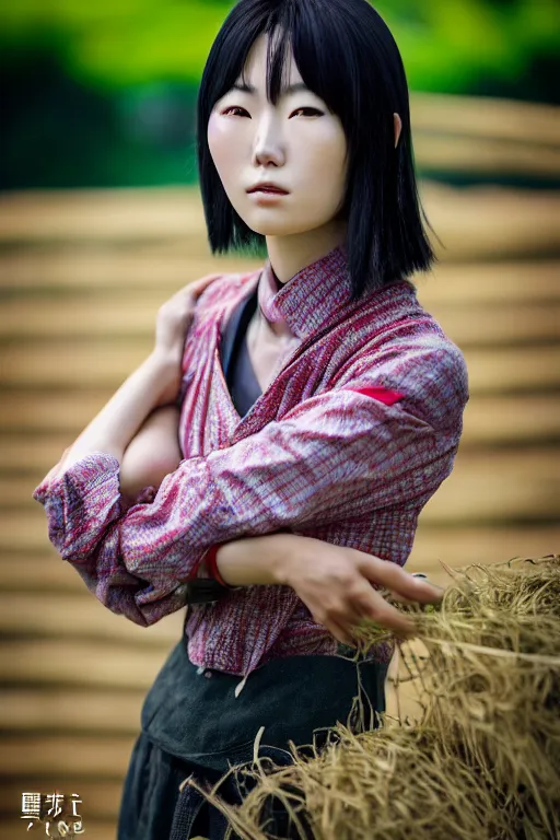 Prompt: japanesse farmer, cinematic view, bokeh, extreme detailed, vogue photo style, proportional, dynamic composition, perfect face details, perfect body shape, intricate, comfort posse, smooth, sharp focus, body features, ultra realistic, award winning photo, captured by nikon d 8 5 0, 4 5. 7 mp lens, 4 k, full body.