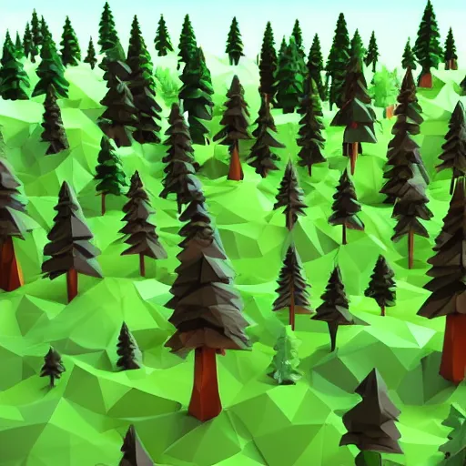 Image similar to a forest of 3d low poly trees, high quality, mobile game
