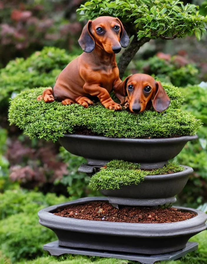 Image similar to Dachshund growing from a bonsai pot