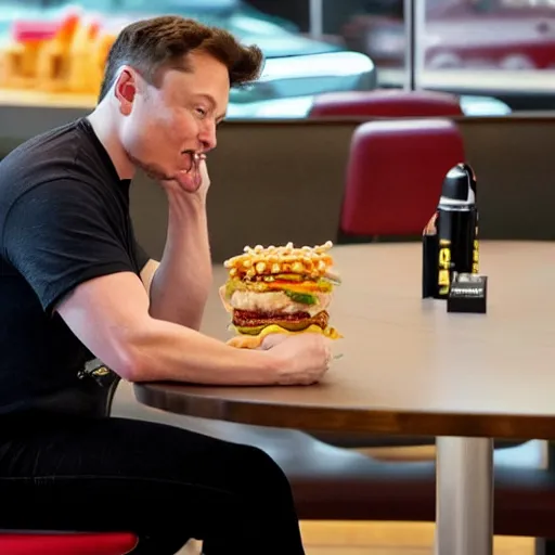 Prompt: elon musk eating at mcdonalds, highly detailed, mega detailed