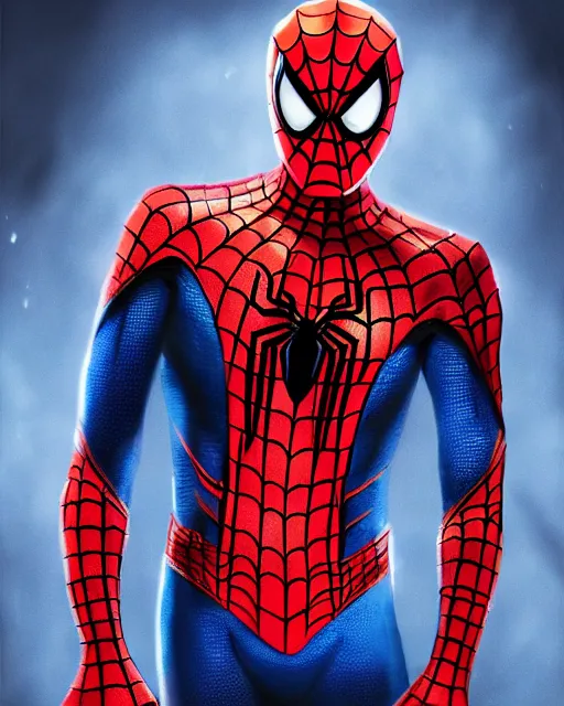 Image similar to spiderman in a christmas style spider suit, 8 k photo, portrait, dynamic lighting, fantasy concept art, trending on art station, stunning visuals, creative, cinematic, ultra detailed, comic strip style