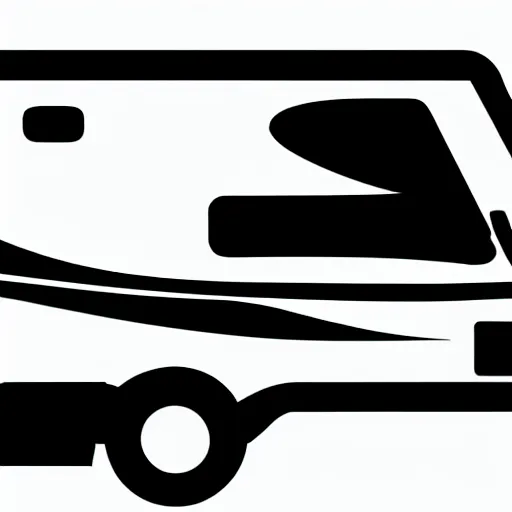 Image similar to minimal professional logo featuring a white and black cute thor chateau motorhome camper!, highway, mountains and sunset!!, everything enclosed in a circle, happy, professional colorful simple logo