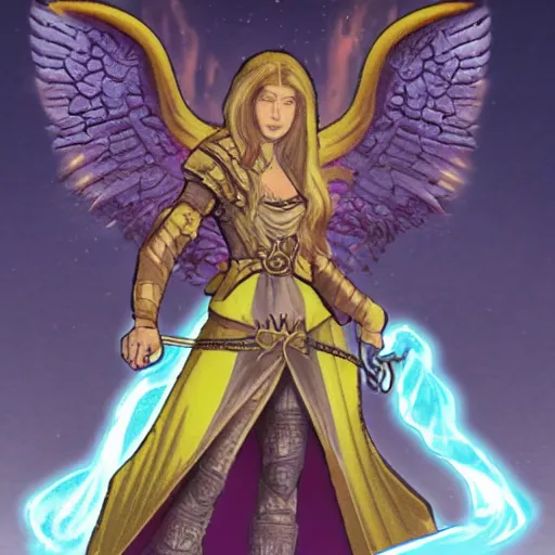 Prompt: a sticker of an aasimar from dungeons and dragons