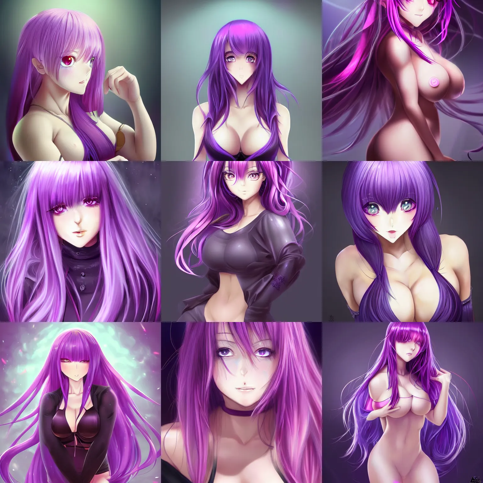 Prompt: advanced digital art, a very beautiful and gorgeous seductive anime female teacher + full body, big muscle, big eyes, very long pink hair + purple to pinl gradient hair, purple eyes, standing in class, full round face :: cinematic lighting, highly intricately detailed, trending on pixiv :: Steven Artgerm Lau, WLOP, RossDraws, RuanJia, James Jean, Andrei Riabovitchev, Totorrl, Marc Simonetti, Visual Key, and Sakimichan