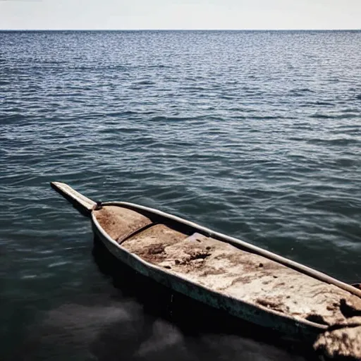 Prompt: a boat in the top of the sea, looked from the depth