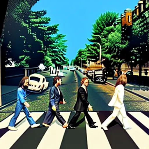 Image similar to abbey road members as funko pop toys, 4 k, very detailed