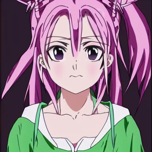 Image similar to full body Portrait in Koyoharu Gotouge animation style Anime Character that looks like Mitsuri Kanroji, Pink hair with green highlights on the end, young attractive female, large anime eyes, symmetrical features, beauty marks on each cheek,