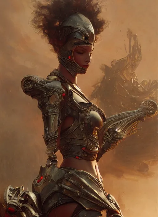 Image similar to beautiful klaudia kelly bbw plumper big girl wearing tiny red steel armour, detailed by gaston bussiere, bayard wu, greg rutkowski, giger, maxim verehin, greg rutkowski, masterpiece, sharp focus, cinematic lightning