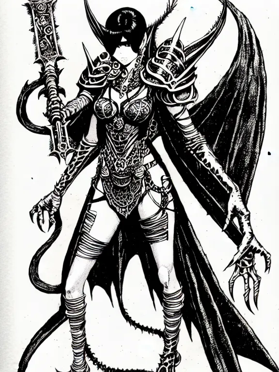 Prompt: bayonetta as a d & d monster, full body, pen - and - ink illustration, etching, by russ nicholson, david a trampier, larry elmore, 1 9 8 1, hq scan, intricate details