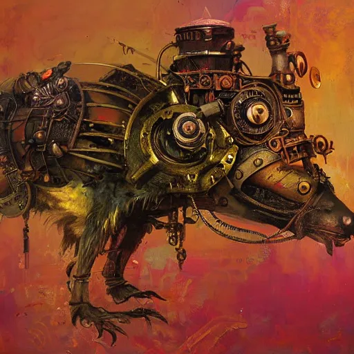 Image similar to steampunk rat, acid, 303, psychedelic, by ruan jia