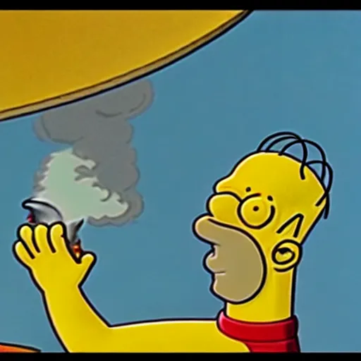 Image similar to homer simpson smoking weed, highly detailed, cinematic