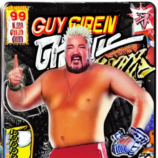 Prompt: guy fieri : backyard wrestling the video game 1 9 8 9 special tournament edition plus alpha featuring guy fieri for the nintendo genesis, game case, box art