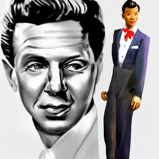 Image similar to perfect composition, subdued color palette, award-winning concept art, detailed digital painting, airbrushed, low contrast: costume design for young Frank Sinatra as a poor 1950s bartender. Volumetric cinematic lighting, great attention to perfect anatomy, special attention to posing, great attention to realistic facial expression, faithful cinematic color scheme, perfectly coherent. In the style of: Greg Rutkowski, Francis Bacon, Syd Mead, Norman Rockwell, Beksinski, Edward Hopper, James Gilleard, Ilya Kuyshinov, WLOP, Stanley Artgerm, Takato Yamamoto, and James Jean.