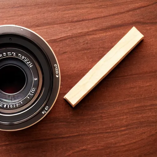 Image similar to camera lens aperture blades made of walnut wood. minimal. dramatic lighting.