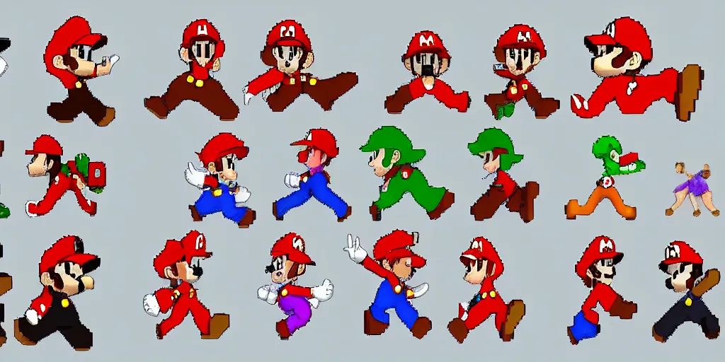 Prompt: sprite sheet of a female version of mario