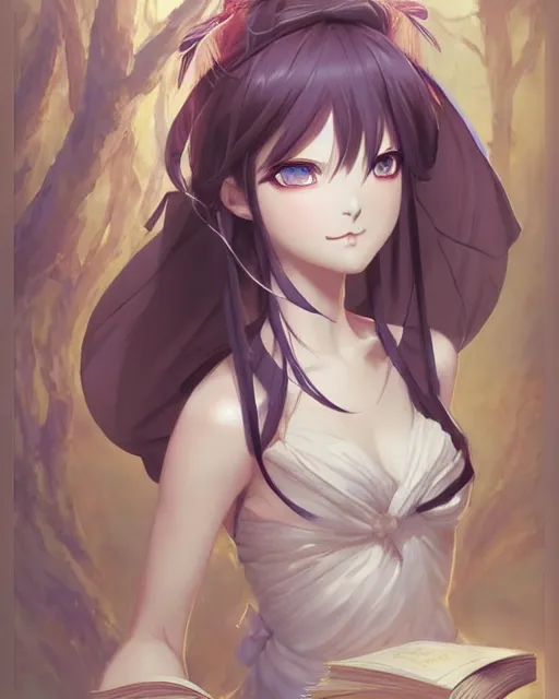 Image similar to character concept art of an anime goddess of books | | cute - fine - face, pretty face, realistic shaded perfect face, fine details by stanley artgerm lau, wlop, rossdraws, james jean, andrei riabovitchev, marc simonetti, and sakimichan, tranding on artstation