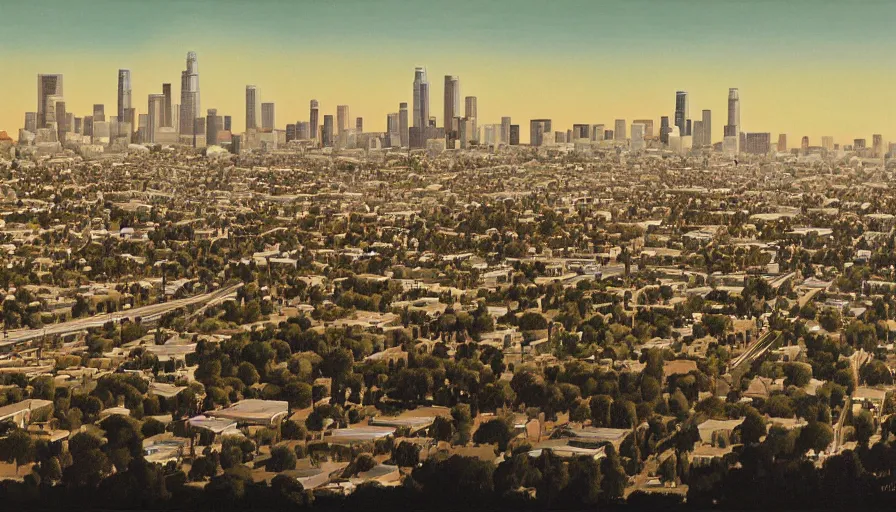 Image similar to a matte painting of los angeles by robin guthrie