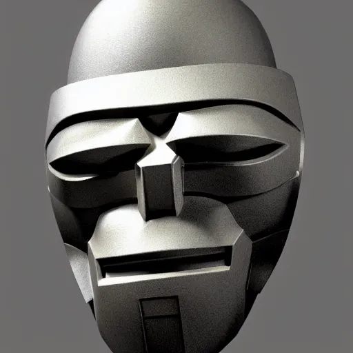 Image similar to MF DOOM mask, highly detailed photo realistic render, shadows, sculpture