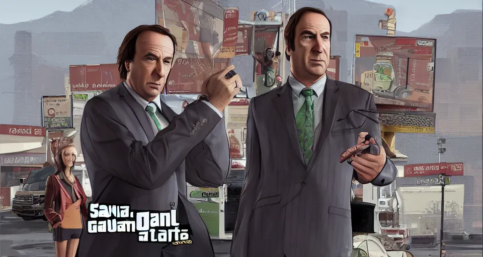 Image similar to saul goodman in the style of gta v cover art