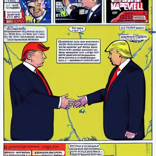 Prompt: psychic donald trump telepathically declassifying a nuclear document, marvel comics magazine cover