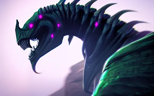 Image similar to an epic fantasy comic book style portrait painting of an giant abyssal green alien horse, menacing. unreal 5, daz, hyperrealistic, octane render, cosplay, rpg portrait, dynamic lighting