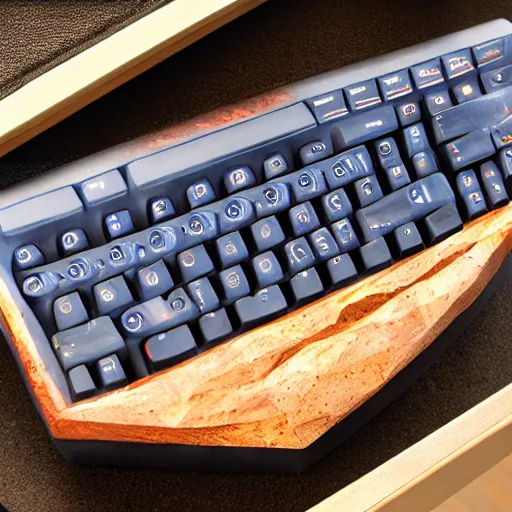 Image similar to an ergox split keyboard carved from meteorite