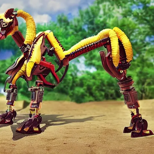 Prompt: realistic quadruped robot with banana launchers