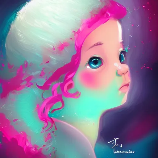 Prompt: the cotton candy kiss of transcendental bliss, little girl in the style of pascal blanche from artstation, digital art