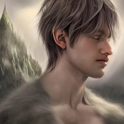 Prompt: a portrait of a young handsome elven prince, white fringy hair, smooth, epic clouds, beautiful landscape, backlit, incredible lighting, strong rim light, subsurface scattering, highly detailed, god rays, digital painting, HDRI, by Heise Jinyao, Heise-Lian Yan Fang, Feimo, Richard Taddei, vivid colors, high contrast, 8k resolution, intricate, photorealistic