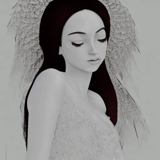 Prompt: portrait of princess in white dress, pure, seraphic, beautiful, angel like, goddess, ultra realistic, highly detailed by ilya kushinov and elliemaplefox