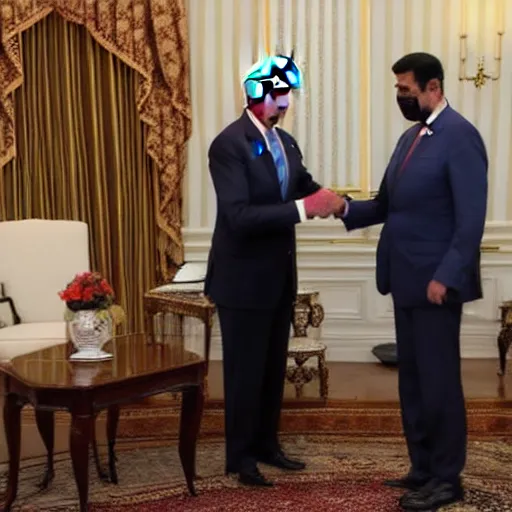 Prompt: Joe Biden shaking hands with Maduro in Tehran
