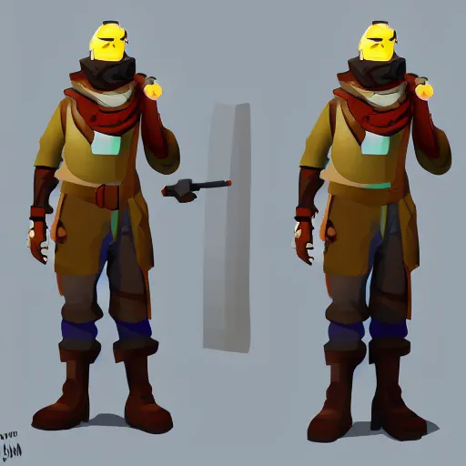 Image similar to character design of a stylized explorer and cartographer in the TF2 style