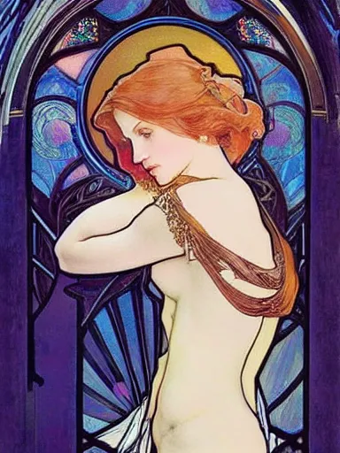 Image similar to a beautiful painting of young gillian anderson by Alphonse Mucha and by arthur rackham and by james jean and by Mark Brooks and by john william waterhouse, Art Nouveau, Neo-Gothic, gothic, award winning painting, hyperdetailed, detailed