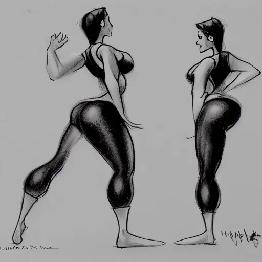 Image similar to milt kahl sketch of thick cuban girl wearing black yoga pants