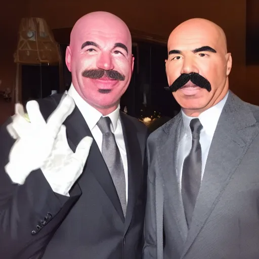 Prompt: white steve harvey meeting japanese steve harvey, inside steve harvey mustache