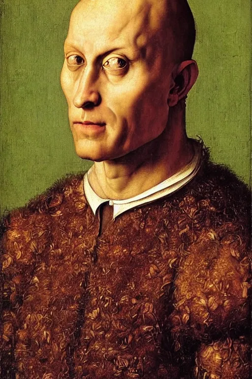 Image similar to renaissance 1 6 0 0 portrait of dwyane the rock, oil painting by jan van eyck, northern renaissance art, oil on canvas, wet - on - wet technique, realistic, expressive emotions, intricate textures, illusionistic detail