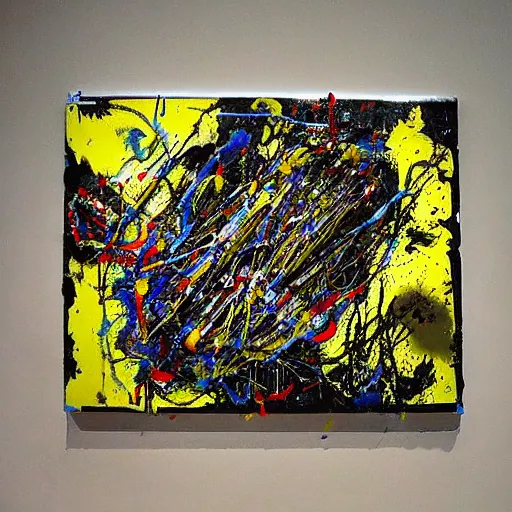 Image similar to chrome blob 3 d in art studio by jackson pollock photo